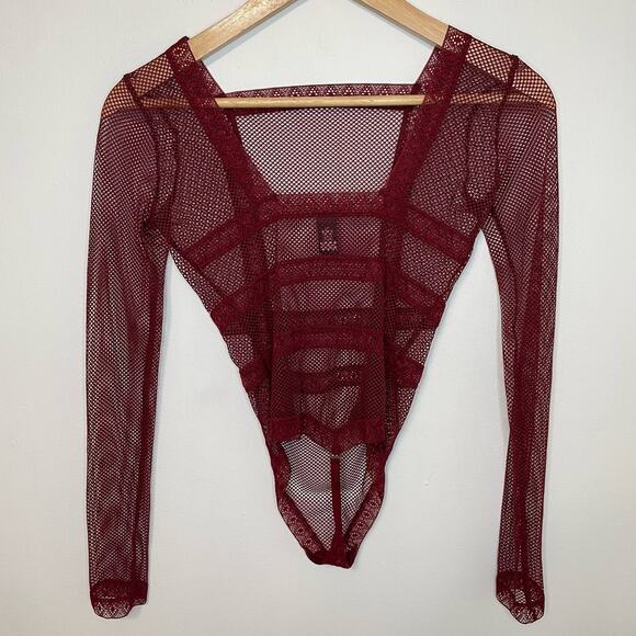 Victoria's Secret Red Bodysuit XS Womens Mesh Long Sleeve Sexy Lingerie - Picture 5 of 8